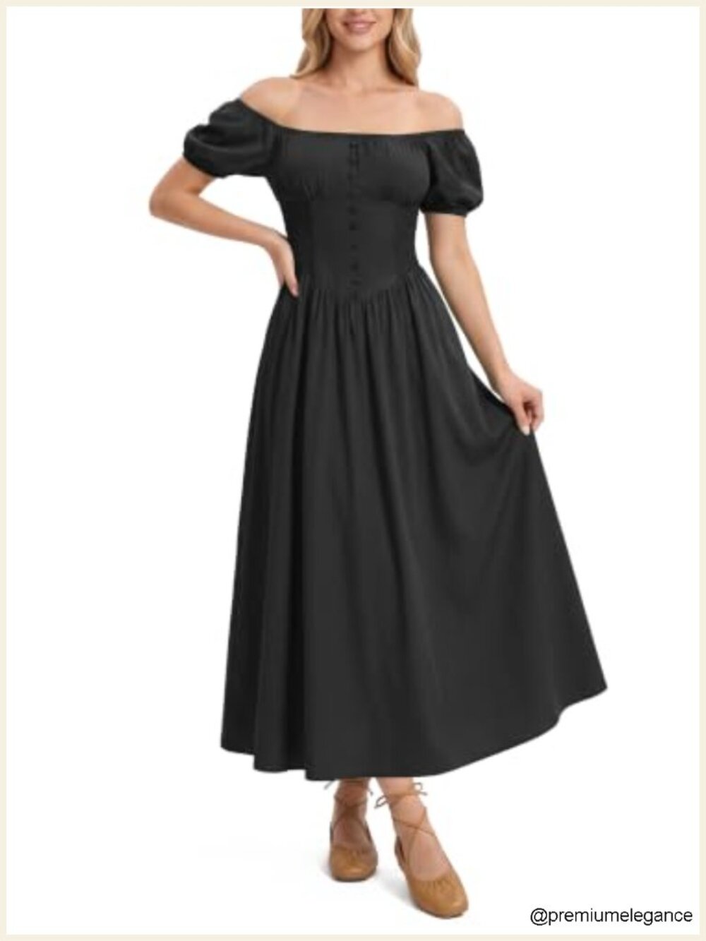 Renaissance Corset Dress Off Shoulder Cottagecore Maxi Puff Sleeve
